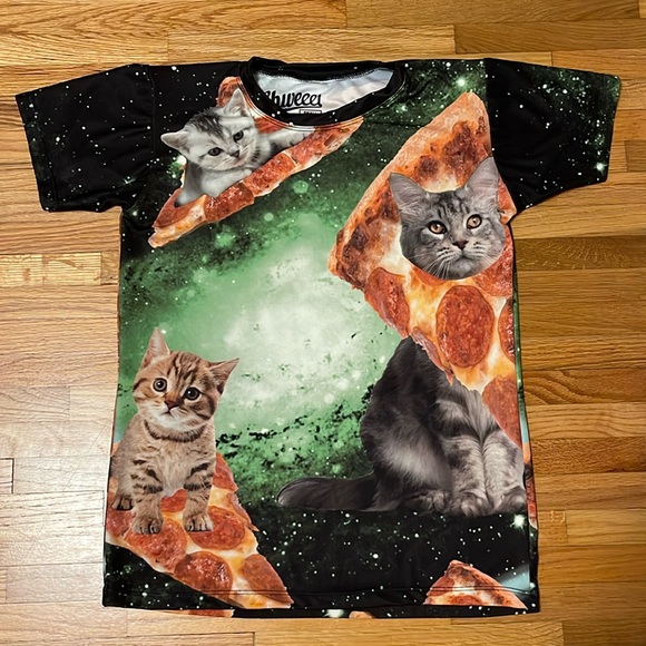 Pizza and Cat T-shirt in Space - Picture 1 of 3